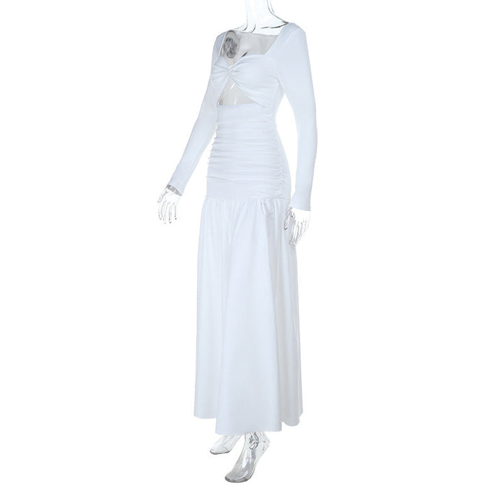 Long sleeve hollow out ruched cut out maxi dress  | Festival Outfits Women