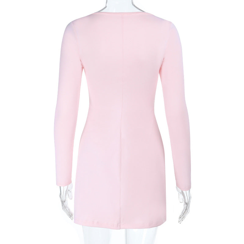 Ruched long sleeve solid mini dress  | Festival Outfits Women