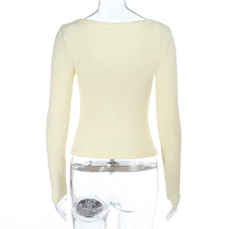 Lace hem long sleeve solid top  | Festival Outfits Women
