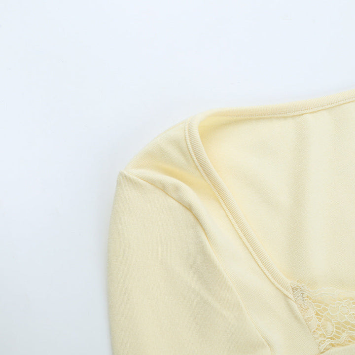 Lace hem long sleeve solid top  | Festival Outfits Women