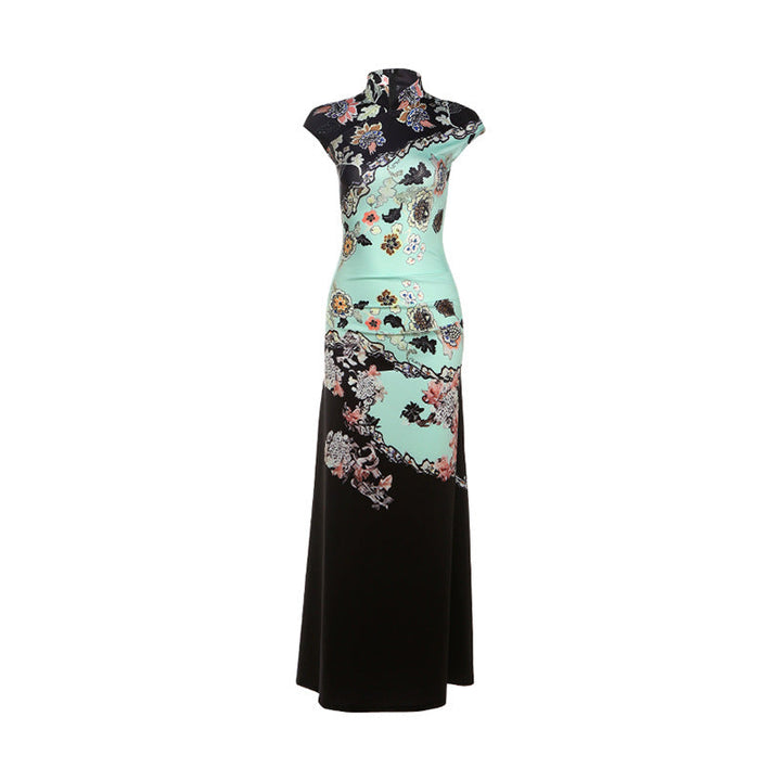 Cap sleeve flower print zip-up maxi dress  | Festival Outfits Women