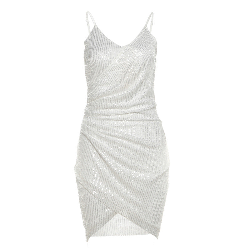 Ruched glitter v neck zip-up cami mini dress  | Festival Outfits Women