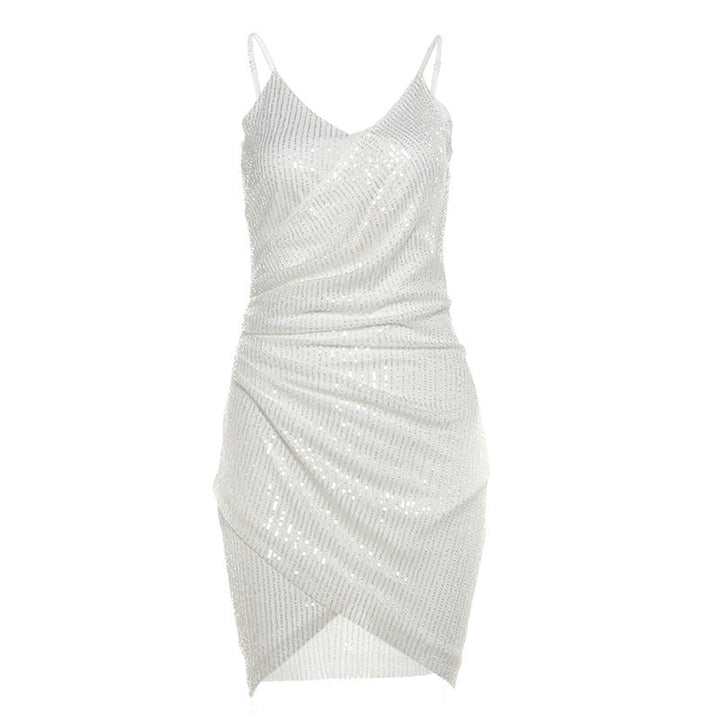 Ruched glitter v neck zip-up cami mini dress  | Festival Outfits Women