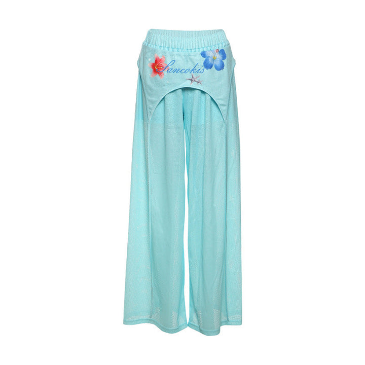 Hollow out flower print medium rise pant  | Festival Outfits Women