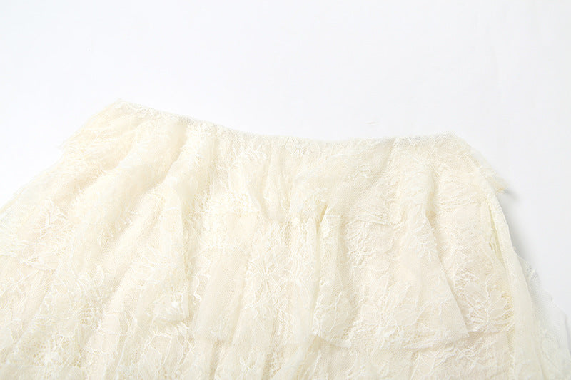 Lace ruffle irregular solid maxi dress  | Festival Outfits Women