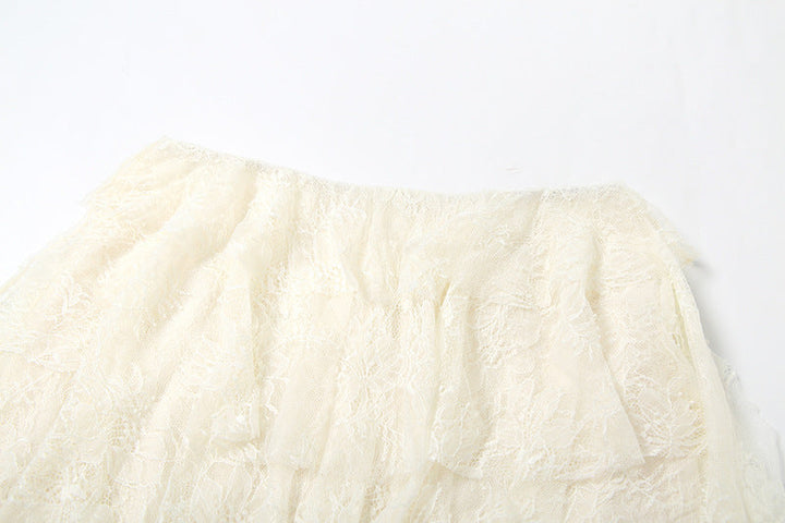 Lace ruffle irregular solid maxi dress  | Festival Outfits Women