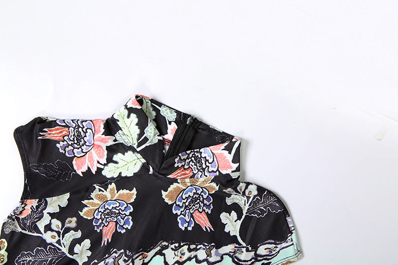 Cap sleeve flower print zip-up maxi dress  | Festival Outfits Women