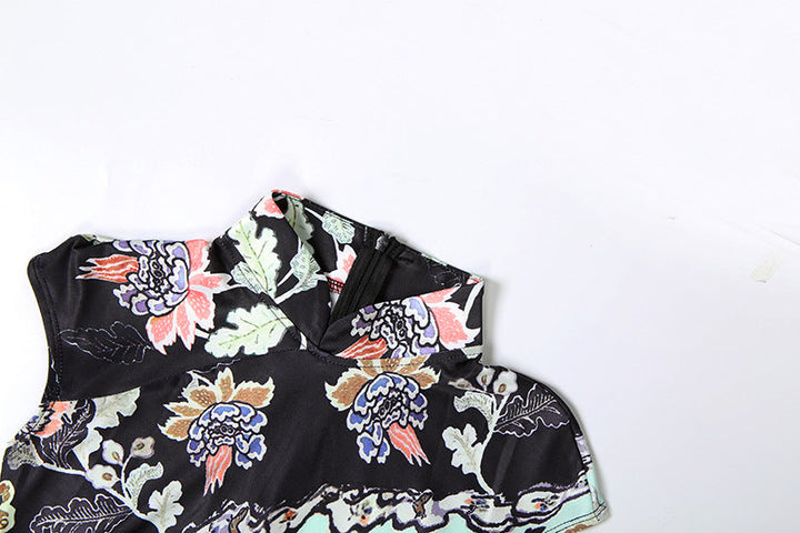 Cap sleeve flower print zip-up maxi dress  | Festival Outfits Women