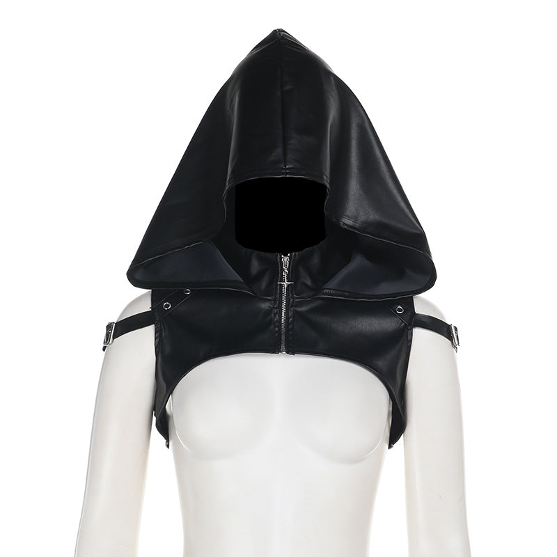 Hoodie zip-up PU leather top  | Festival Outfits Women