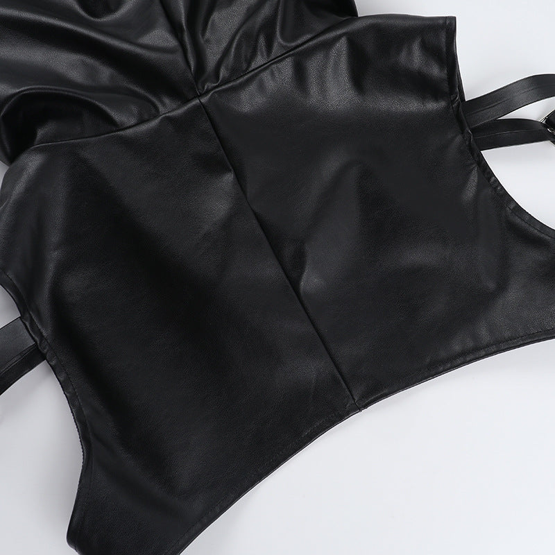 Hoodie zip-up PU leather top  | Festival Outfits Women