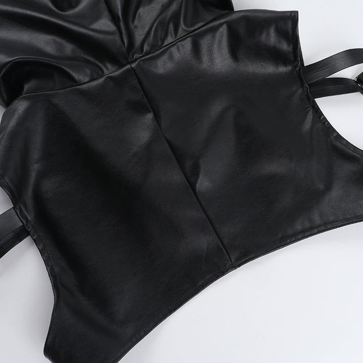 Hoodie zip-up PU leather top  | Festival Outfits Women