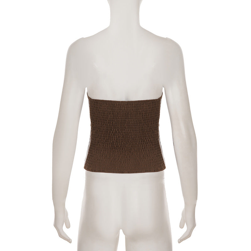 PU leather lace up buckle tube top  | Festival Outfits Women