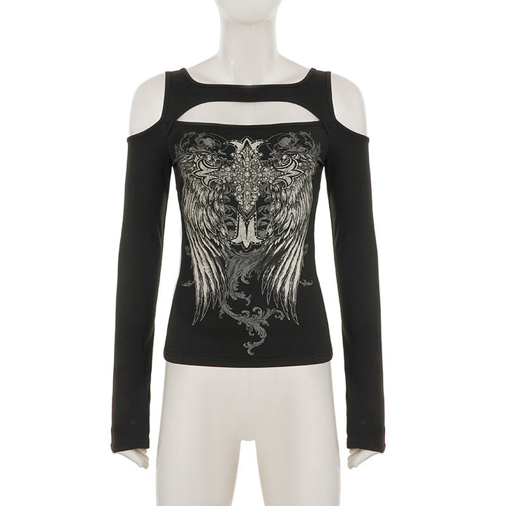 Off shoulder long sleeve abstract top  | Festival Outfits Women-final-sale