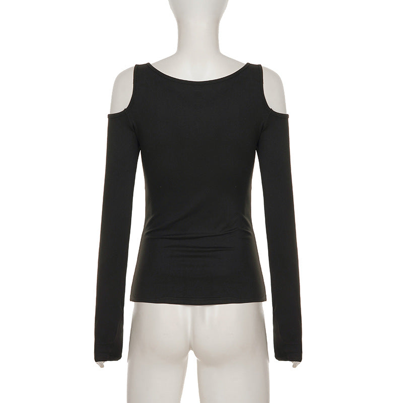 Off shoulder long sleeve abstract top  | Festival Outfits Women-final-sale