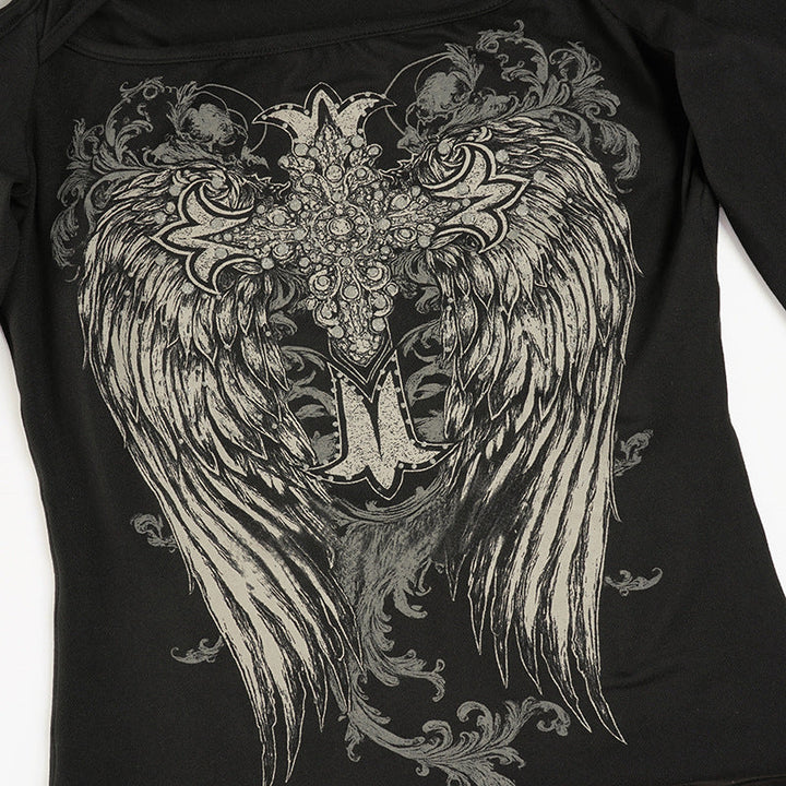 Off shoulder long sleeve abstract top  | Festival Outfits Women-final-sale