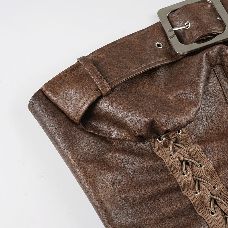 PU leather lace up buckle tube top  | Festival Outfits Women