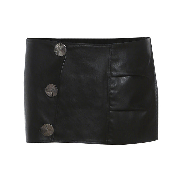 Button PU leather pleated solid mini skirt Cargo Mini Skirt  | Festival Outfits Women