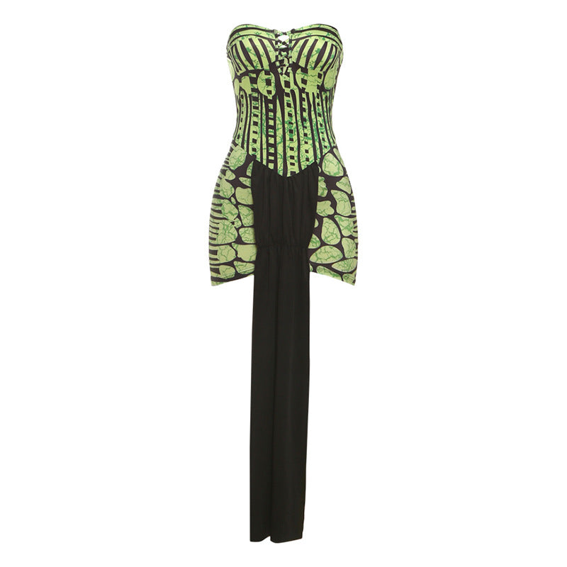 Hollow out print contrast tube cut out mini dress  | Festival Outfits Women