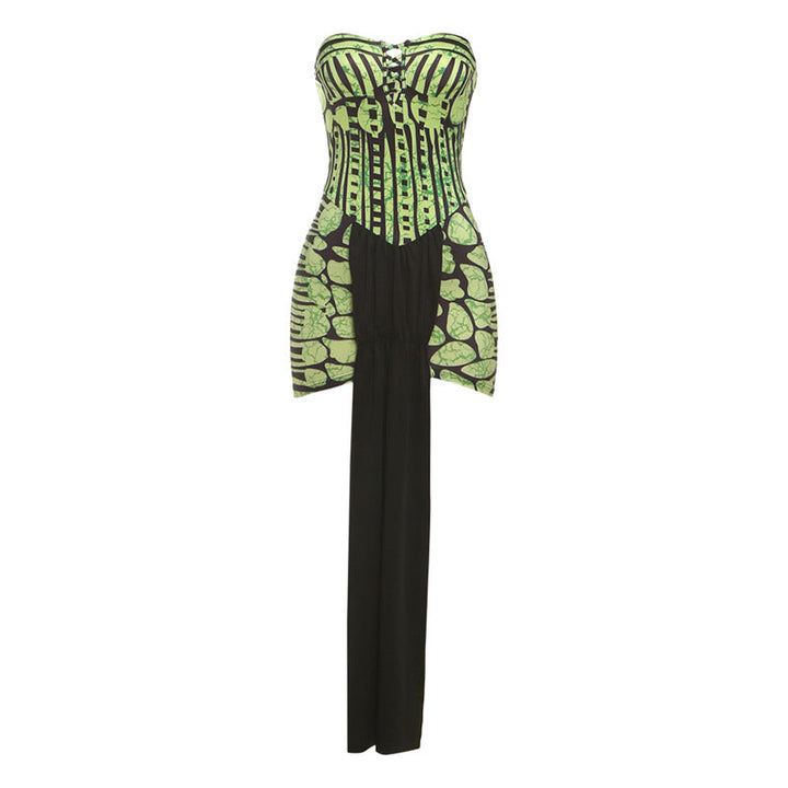 Hollow out print contrast tube cut out mini dress  | Festival Outfits Women