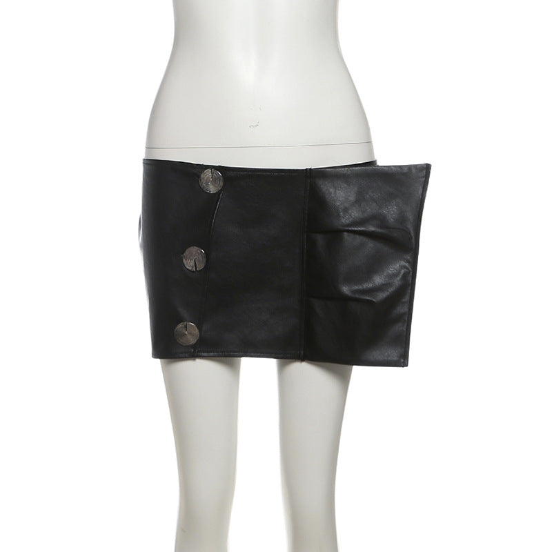 Button PU leather pleated solid mini skirt Cargo Mini Skirt  | Festival Outfits Women