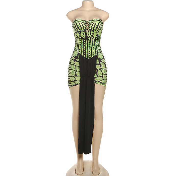 Hollow out print contrast tube cut out mini dress  | Festival Outfits Women