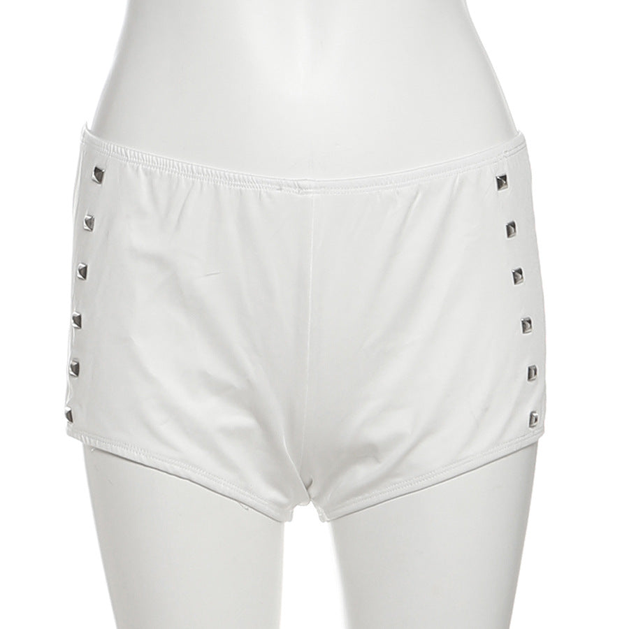 Rivet low rise ruched solid short pant  | Festival Outfits Women