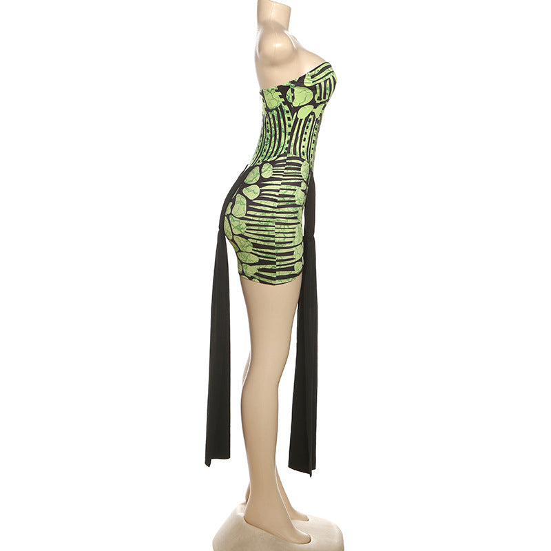 Hollow out print contrast tube cut out mini dress  | Festival Outfits Women