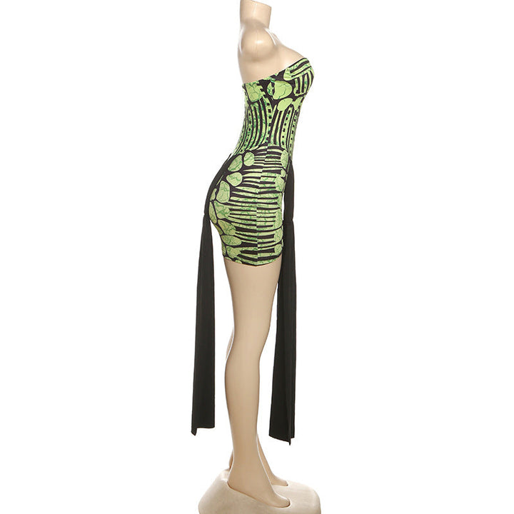 Hollow out print contrast tube cut out mini dress  | Festival Outfits Women