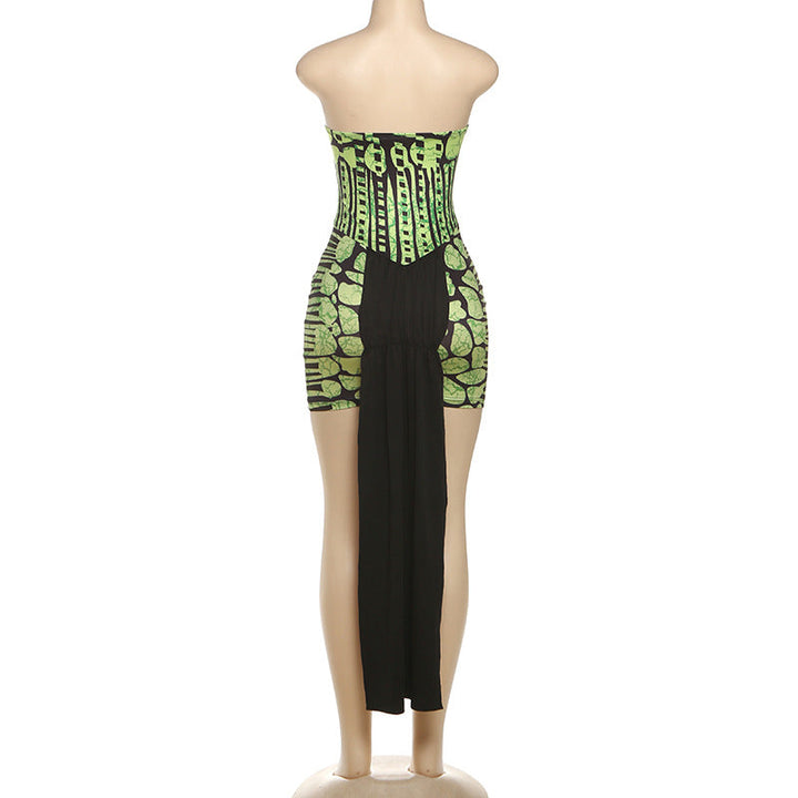 Hollow out print contrast tube cut out mini dress  | Festival Outfits Women