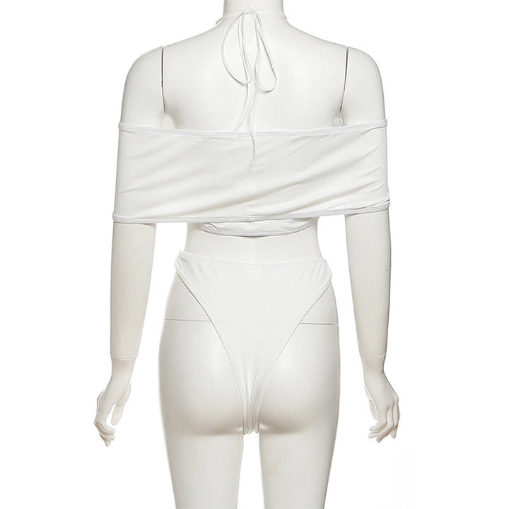 Off shoulder halter self tie solid pant set  | Festival Outfits Women
