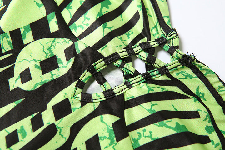 Hollow out print contrast tube cut out mini dress  | Festival Outfits Women