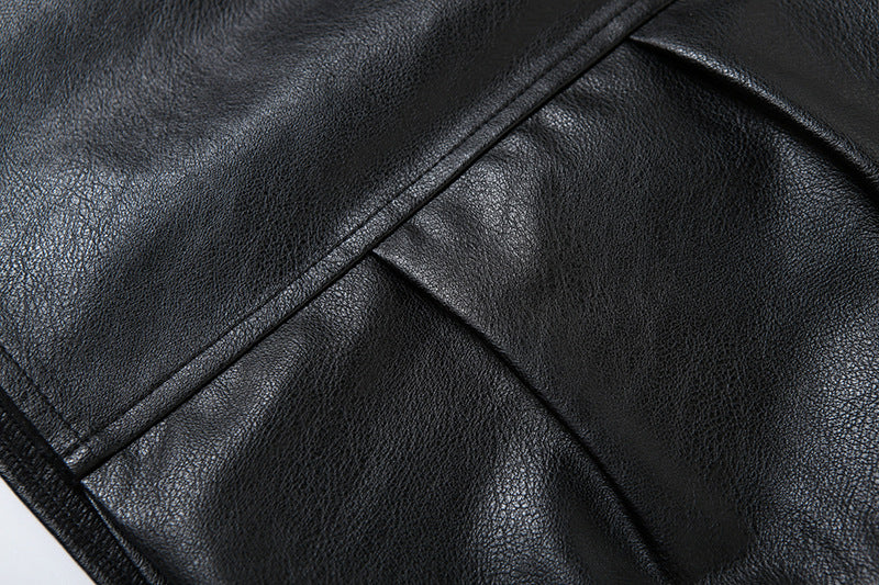 Button PU leather pleated solid mini skirt Cargo Mini Skirt  | Festival Outfits Women