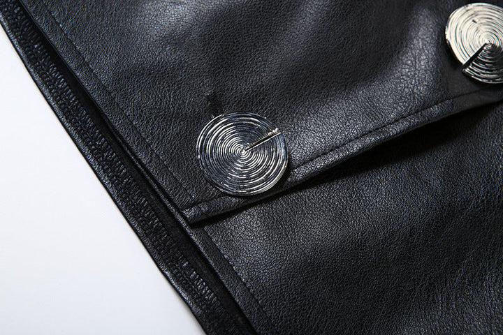 Button PU leather pleated solid mini skirt Cargo Mini Skirt  | Festival Outfits Women