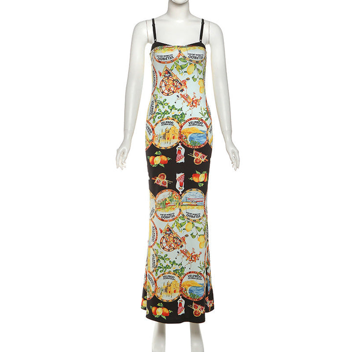 Print contrast backless cami maxi dress  | Festival Outfits Women-final-sale