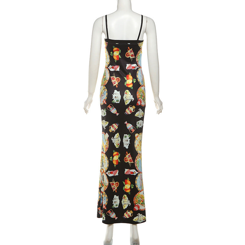 Print contrast backless cami maxi dress  | Festival Outfits Women-final-sale