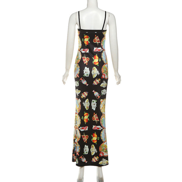 Print contrast backless cami maxi dress  | Festival Outfits Women-final-sale