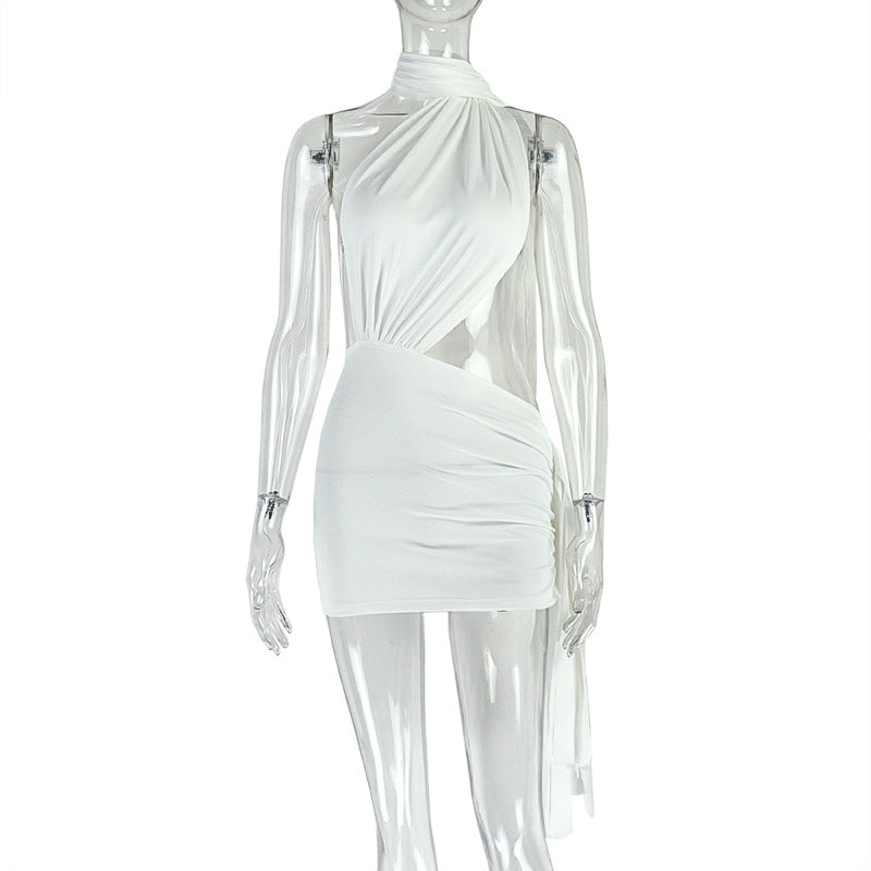 Irregular ruched halter backless mini dress  | Festival Outfits Women