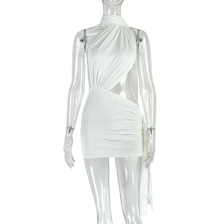 Irregular ruched halter backless mini dress  | Festival Outfits Women