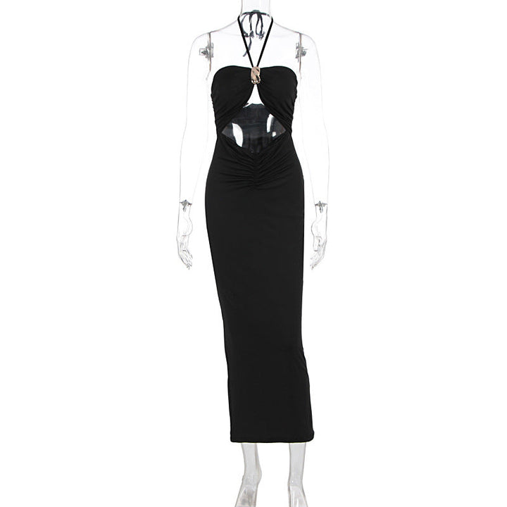 Hollow out halter self tie ruched cut out midi dress  | Festival Outfits Women