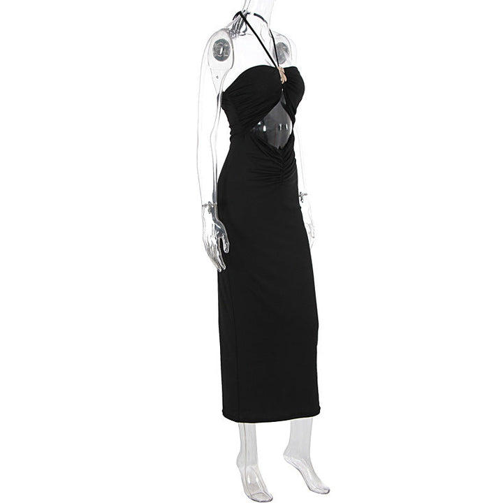 Hollow out halter self tie ruched cut out midi dress  | Festival Outfits Women