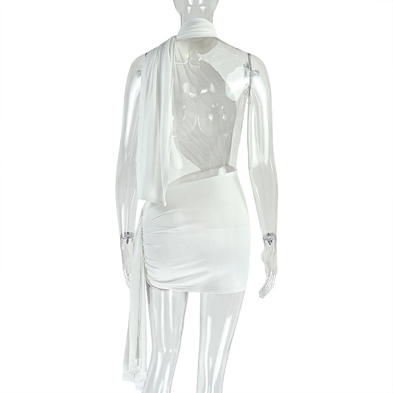 Irregular ruched halter backless mini dress  | Festival Outfits Women