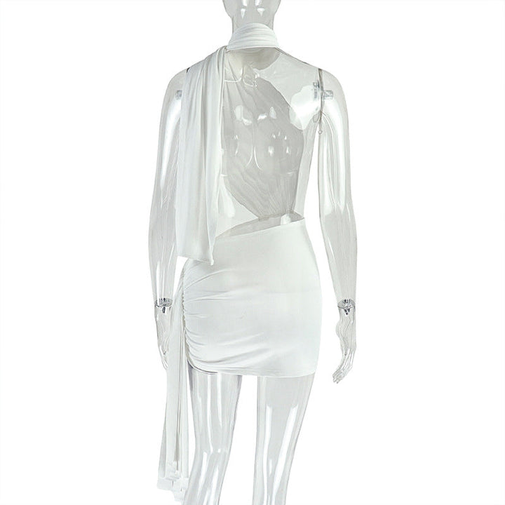 Irregular ruched halter backless mini dress  | Festival Outfits Women