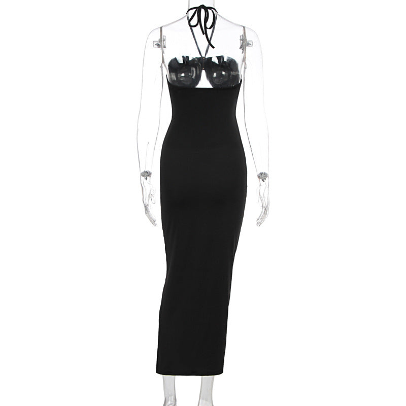 Hollow out halter self tie ruched cut out midi dress  | Festival Outfits Women