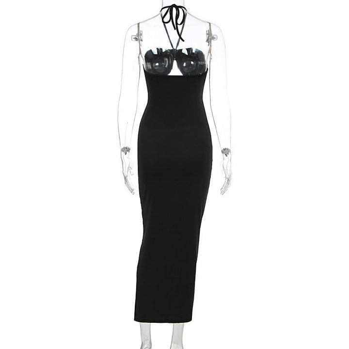 Hollow out halter self tie ruched cut out midi dress  | Festival Outfits Women