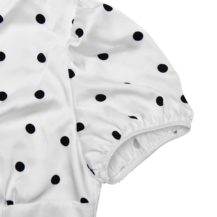 Polka dot short sleeve bowknot zip-up maxi dress  | Festival Outfits Women