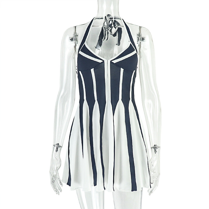 Halter self tie v neck contrast mini dress  | Festival Outfits Women