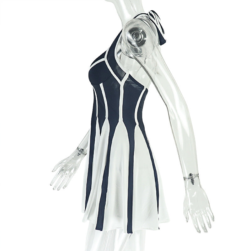 Halter self tie v neck contrast mini dress  | Festival Outfits Women