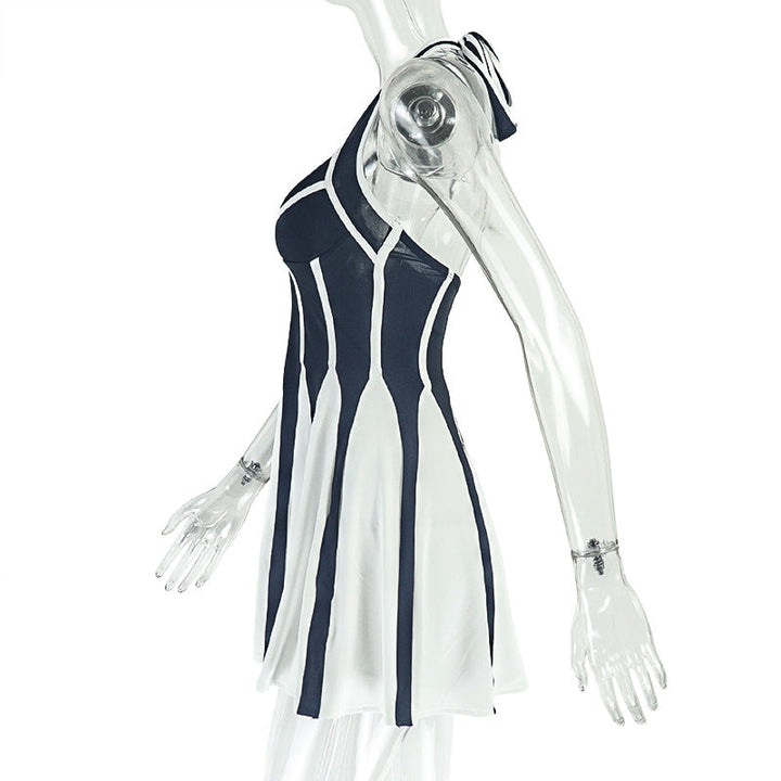 Halter self tie v neck contrast mini dress  | Festival Outfits Women