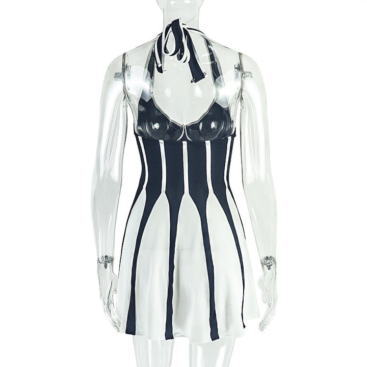 Halter self tie v neck contrast mini dress  | Festival Outfits Women