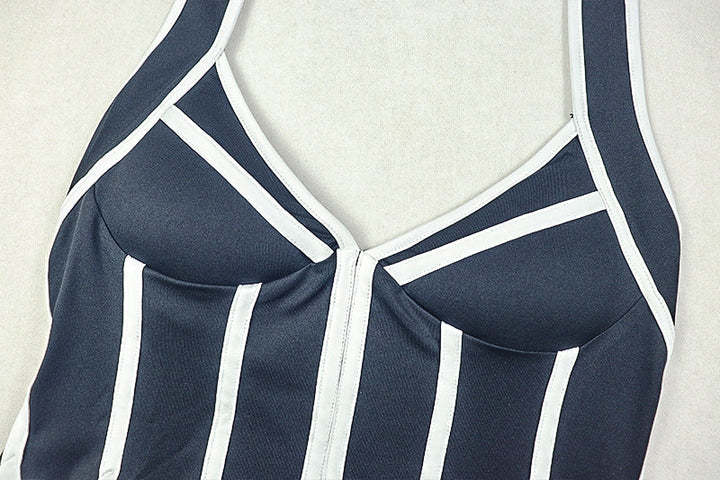 Halter self tie v neck contrast mini dress  | Festival Outfits Women
